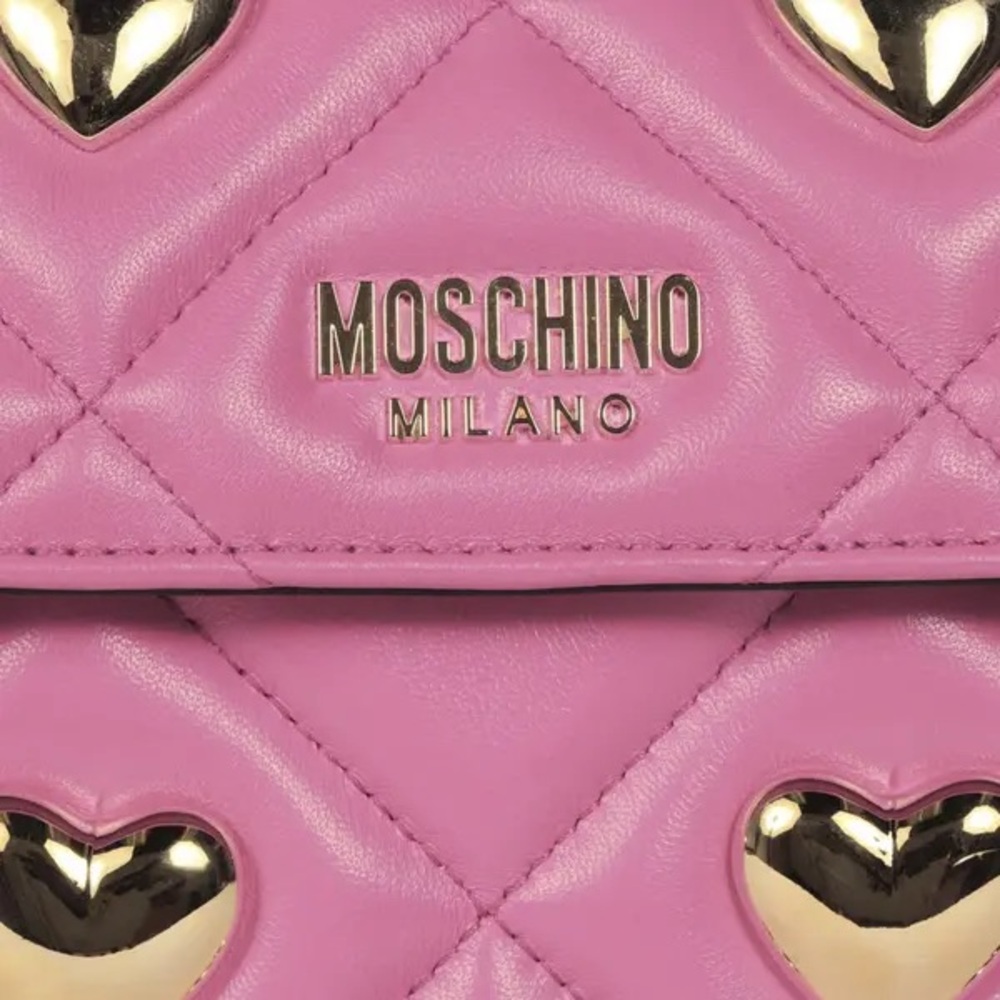 Moschino Quilted Pink Lamb Leather Bag with Gold Hearts - Picture 3 of 3